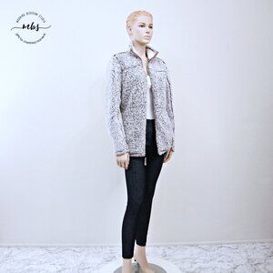 Cabin Fever by Ramatex Full Zip Fleece Sherpa Pockets Jacket Gray White Women S